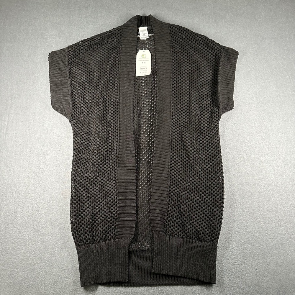 Time and Tru Womens S/M Black Crochet Ruana Open Front Cover Up NWT